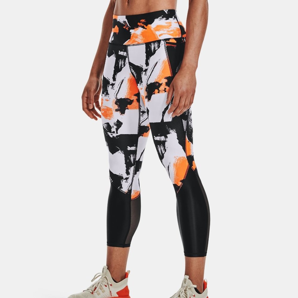 Under Armour Women's Project Rock Ankle Leggings 1363519 Black/Orange/White NWT